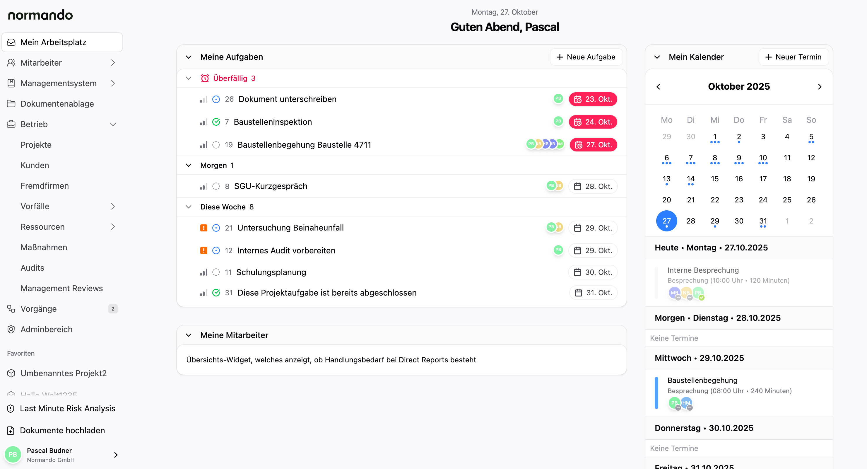 Demo-Ansicht der Normando Anwendung